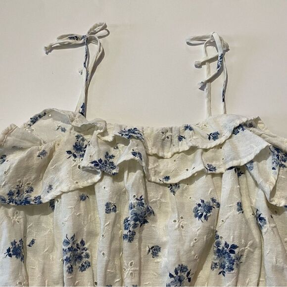 American Eagle Ruffled Tie Strap Floral Linen Blend Eyelet Crop Top Women's Med. - Picture 6 of 15